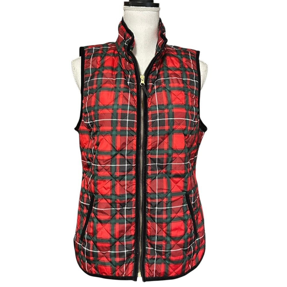Old Navy Tartan Plaid Full Zip Quilted Vest Womens M Classic Preppy Holiday EUC